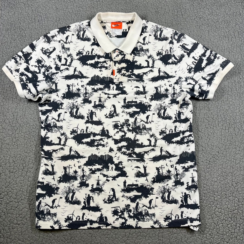 Nike The Nike Polo Dri-FIT Mens Golf Polo White‎ Black Toile Print AV5244-133 L